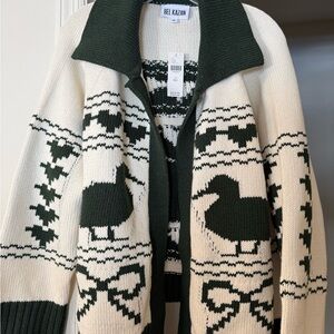 Anthropology Green and Cream Bel Kazan Sweater